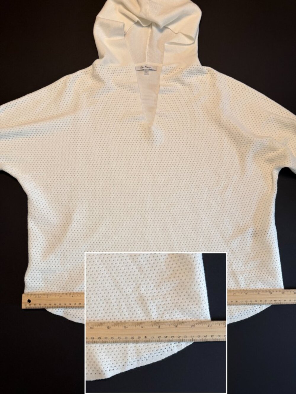 Vila Milani White Pointelle Soft Mesh Knit V-Neck Hoodie Sweater Dolman Slouchy - Picture 7 of 11